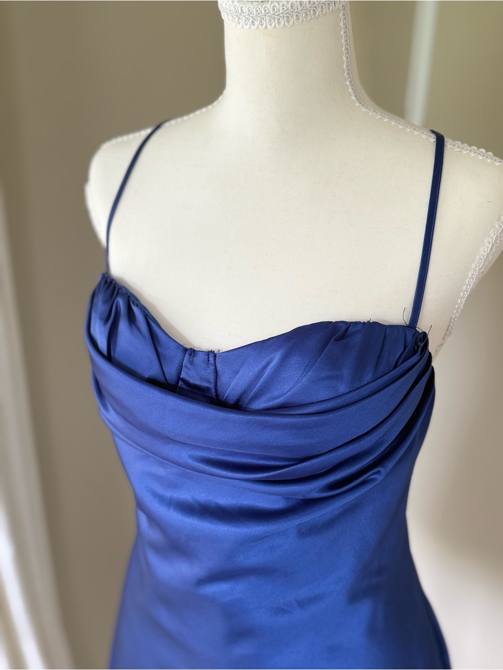 Lulus Luxe Simplicity Blue Satin Lace-Up Mini Dress Royal Blue - Picture 4 of 10